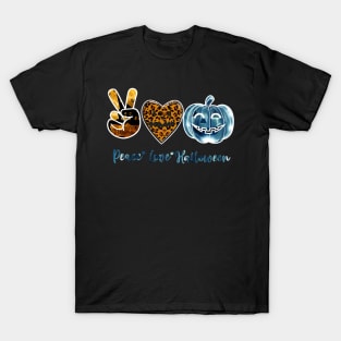 Peace Heart Love Fall Pumpkin Halloween Leopard T-Shirt